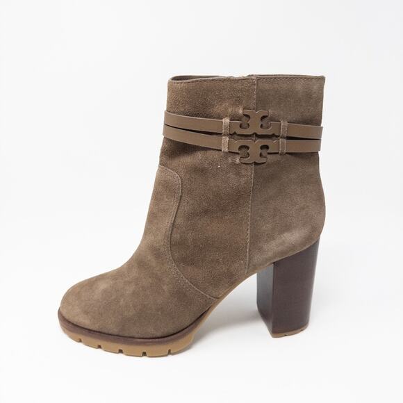 Tory Burch Leigh 90mm Lug Sole Boots River Rock Suede Womens 10 - Picture 1 of 7